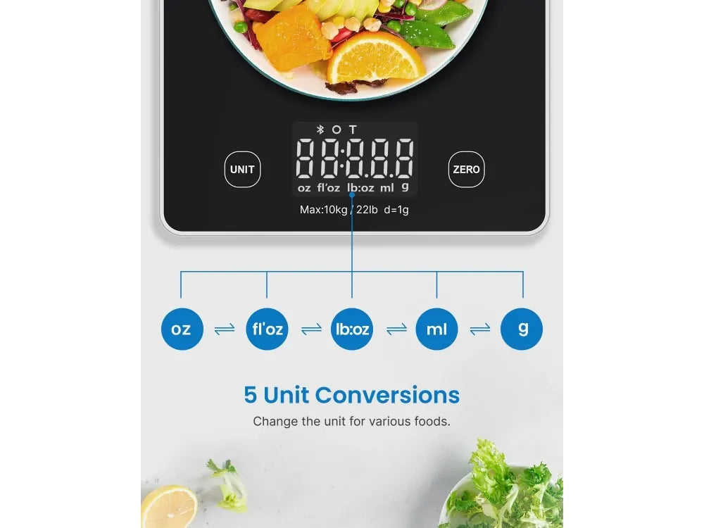 Renpho Calibra 1L Smart Digital Kitchen Scale 10kg / 1g – Nutrition App, Black – view 7