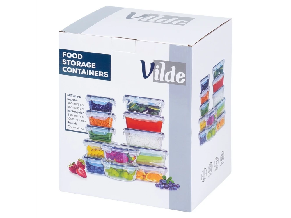 Vilde 12-Piece Airtight Food Container Set BPA-Free – Mixed Sizes, Clear Plastic with Silicone Seal – view 7