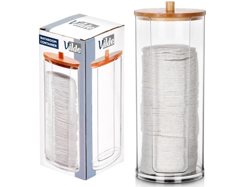 Vilde Cotton Pad Holder with Bamboo Lid – Clear Acrylic Bathroom Jar – view 7