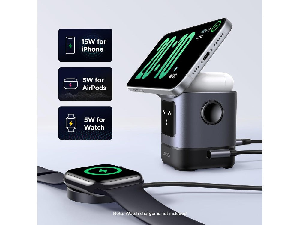 Ugreen Uno Qi2 MagSafe Wireless Charger Stand 15W – iPhone & AirPods, Robot Display, Black – view 7
