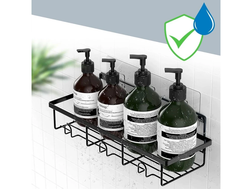 Vilde 4-Pack Shower Caddy Adhesive Wall-Mounted Metal Bathroom Organizer – Black – view 7