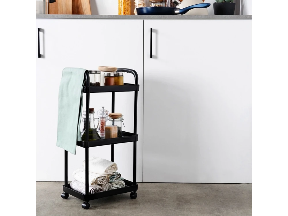 Vilde 3-Tier Storage Trolley Cart 61x30x21cm with Wheels – Black – view 7
