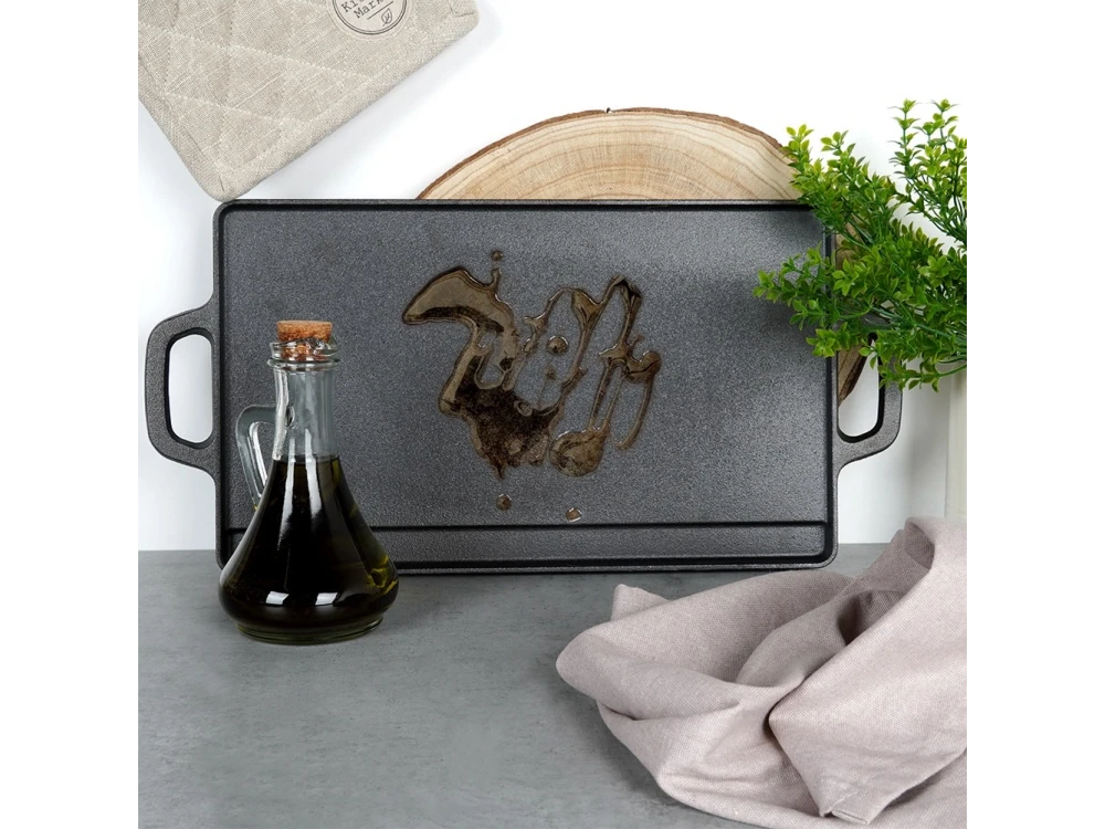 Vilde Premium Cast Iron Grill Plate 45×25cm – Double-Sided, Ribbed + Smooth – view 8