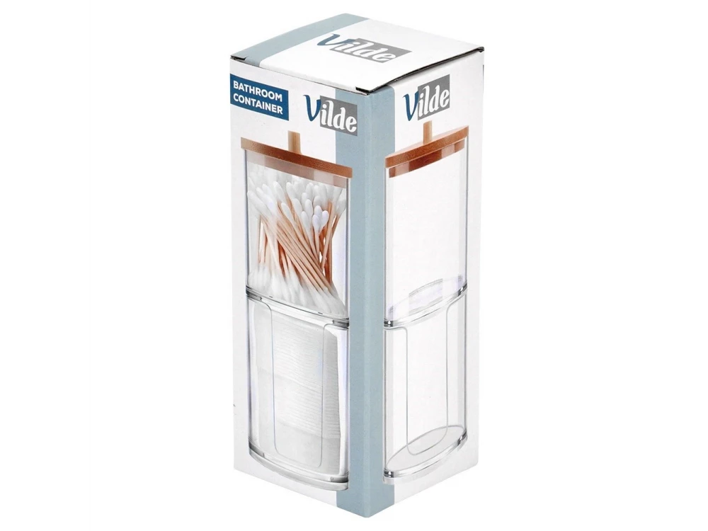 Vilde 2-Tier Cotton Swab & Pad Container with Bamboo Lid – Stackable Acrylic Organizer – view 8