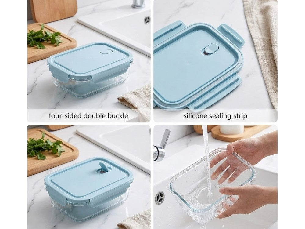 AJ Glass Food Container 2-Compartment 650ml – Airtight, Light Blue Lid – view 8