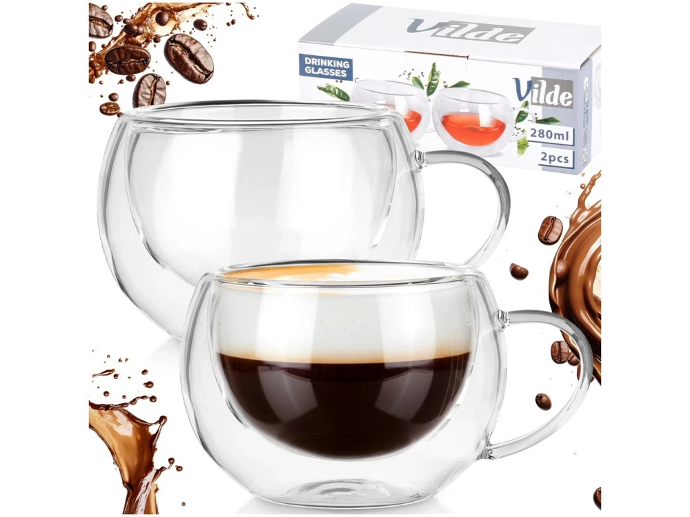 Vilde Premium Double-Walled Cappuccino Glasses Set of 2 – 280ml Borosilicate, with Handle – view 8