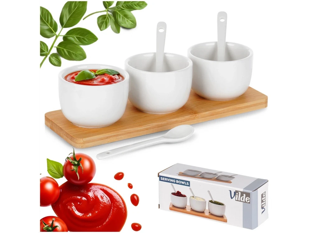 Vilde Ceramic Snack Bowls Set of 3 with Spoons & Bamboo Stand – White – view 8