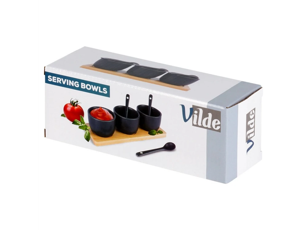 Vilde Ceramic Snack Bowls Set of 3 with Spoons & Bamboo Stand – Black – view 8
