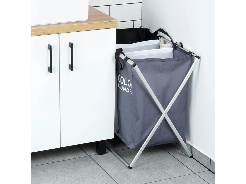 Vilde Foldable Laundry Basket – 3-Compartment Metal Frame 55 × 60 × 40 cm – view 8