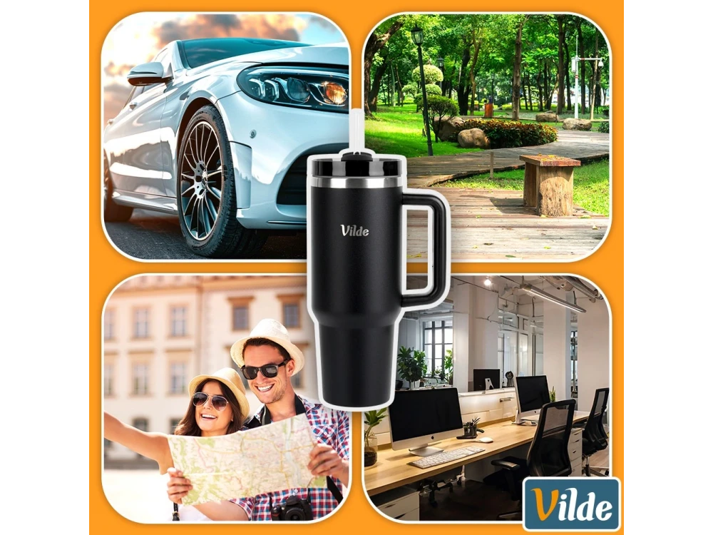 Vilde Travel Mug Steel 1.2L – Stainless, Vacuum Insulated, Straw, Handle, Black – view 8