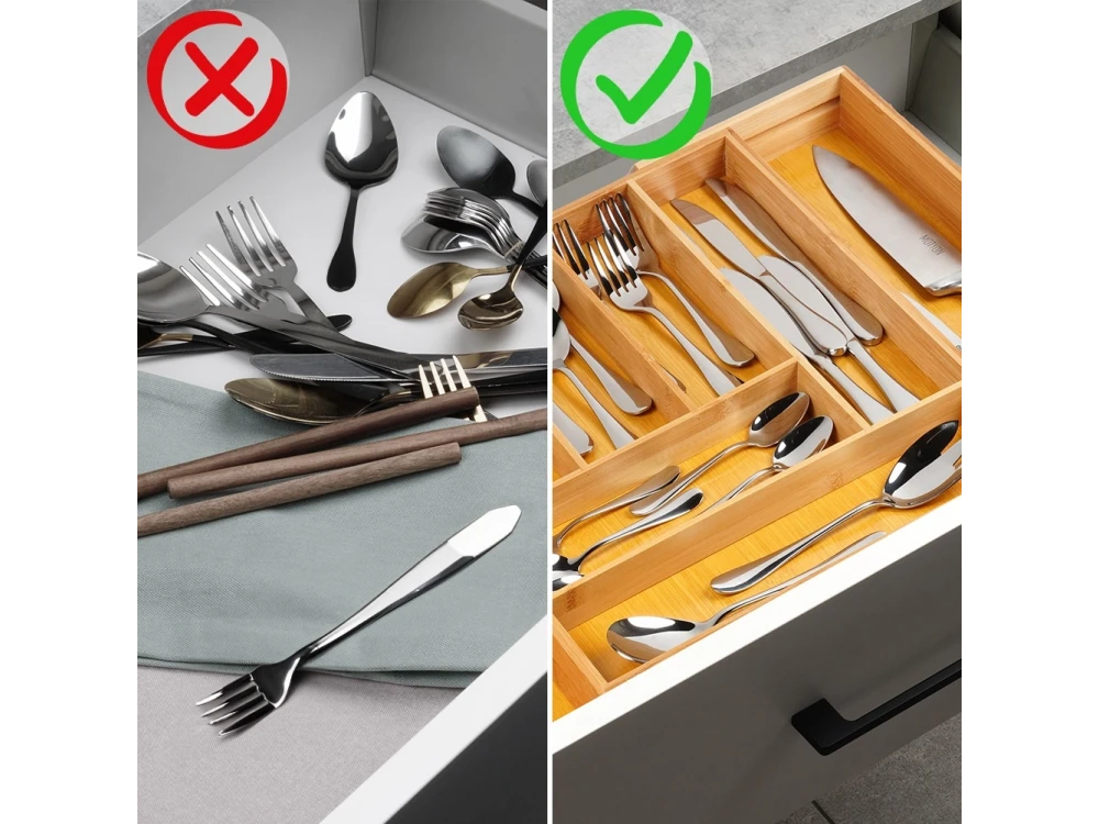 Vilde Premium Bamboo Drawer Organizer – Expandable Cutlery Tray 35–55cm, 6–8 Compartments – view 8