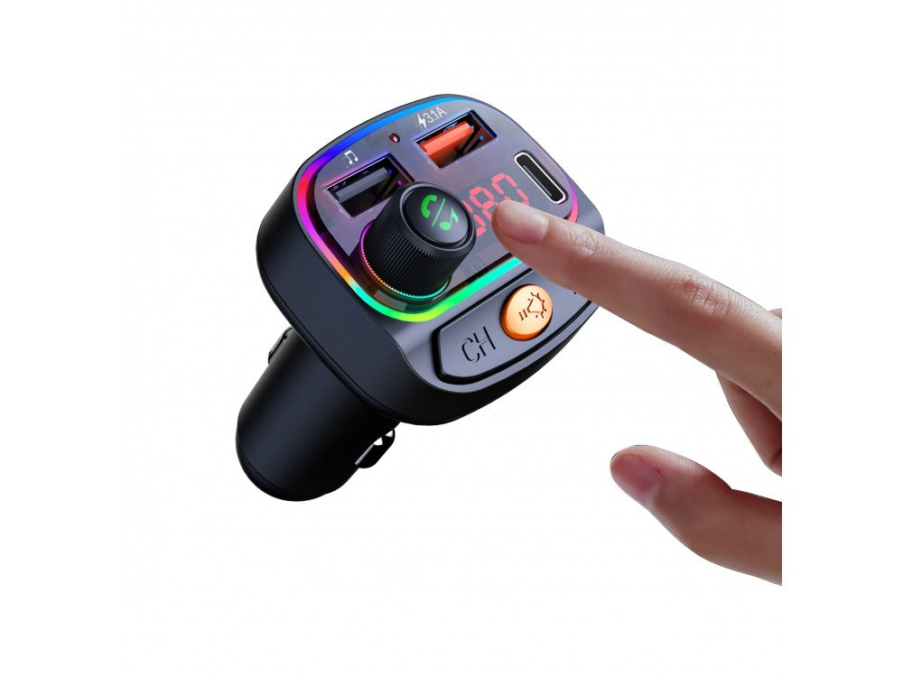Swissten Bluetooth 5.3 FM Transmitter & 15W Car Charger – LED Display, RGB Lighting, 2× USB – view 8