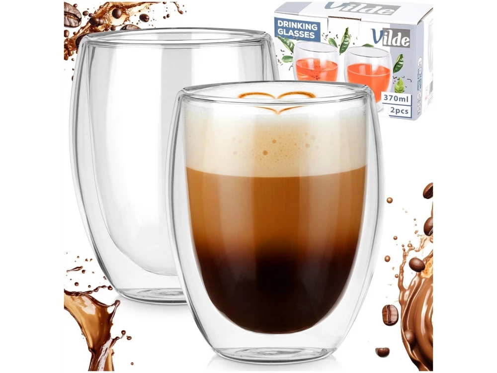 Vilde Premium Double-Walled Borosilicate Glass Cappuccino / Latte Macchiato Cups Set of 2 × 370ml – view 9