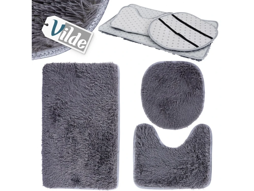 Vilde Non-Slip Bath & Toilet Mat Set of 3 – Grey – view 9
