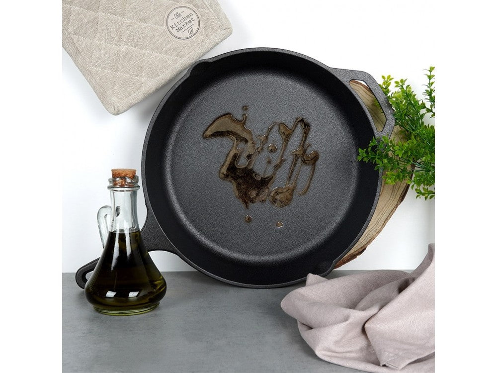 Vilde Premium Cast Iron Skillet 30 cm – Dual-Pour Spouts, Silicone Handle Grip – view 10