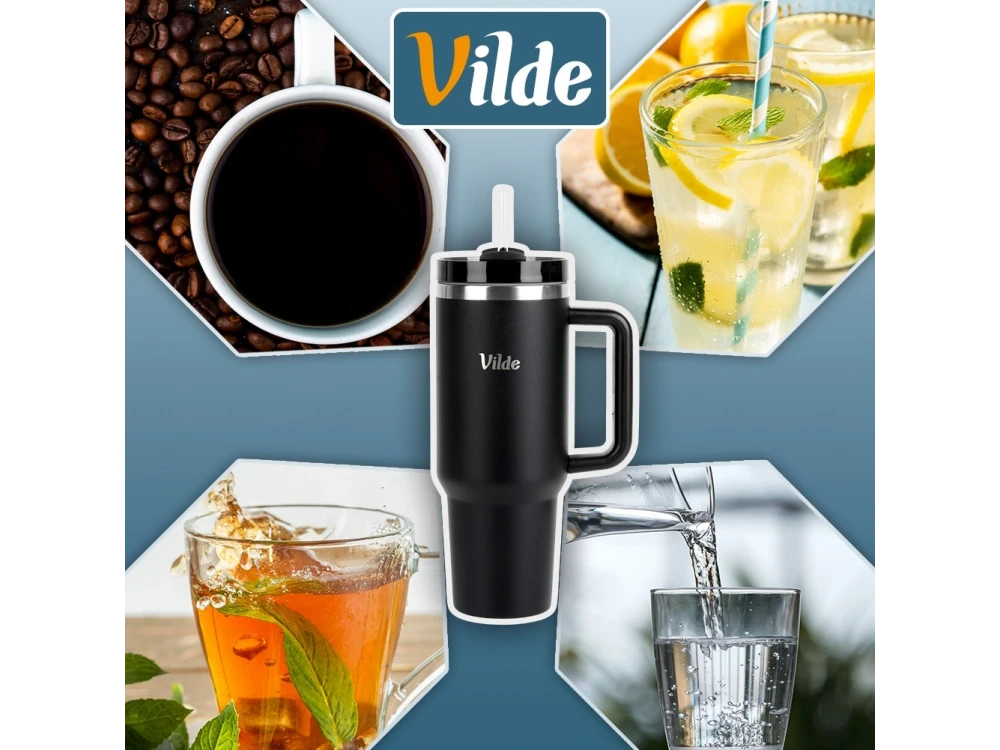Vilde Travel Mug Steel 1.2L – Stainless, Vacuum Insulated, Straw, Handle, Black – view 10