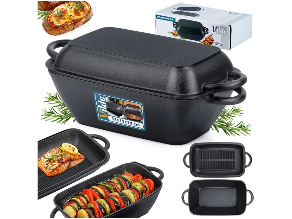 Vilde Cast Iron Roasting Tin 2-in-1 – 3.5L Pot + 1.5L Grill Lid, Black – view 11