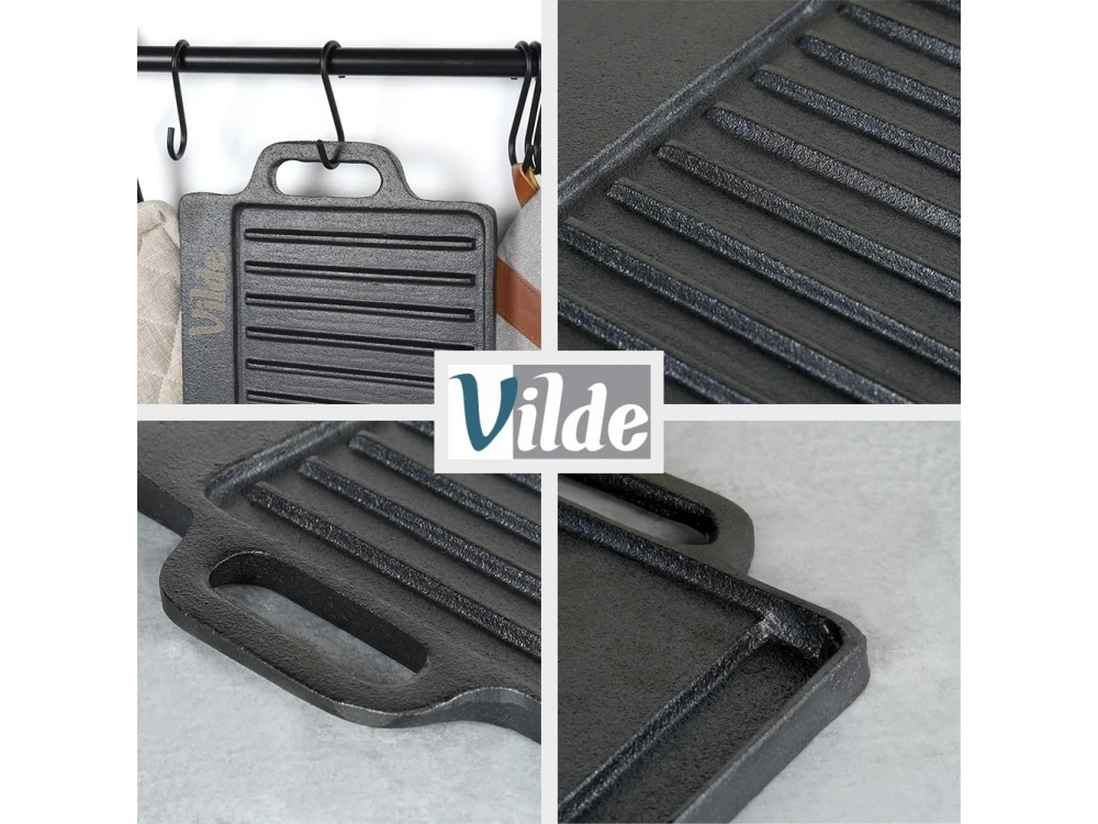 Vilde Premium Cast Iron Grill Plate 45×25cm – Double-Sided, Ribbed + Smooth – view 11