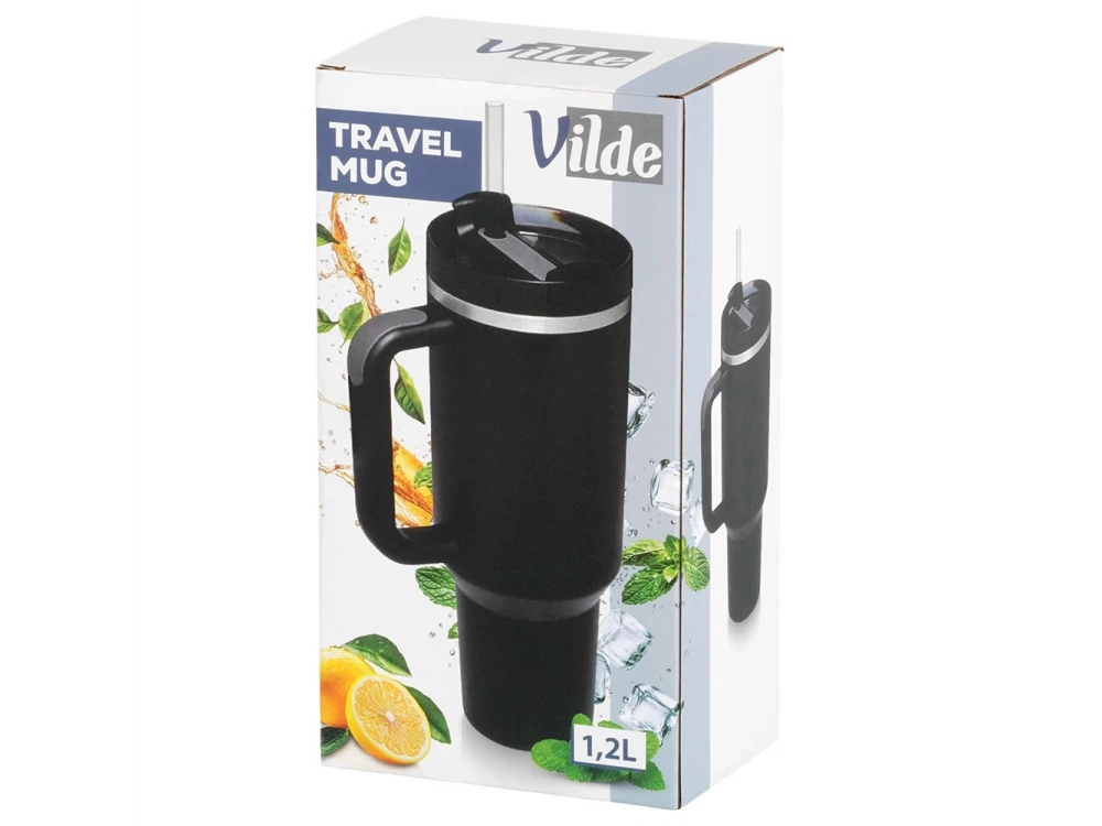 Vilde Travel Mug Steel 1.2L – Stainless, Vacuum Insulated, Straw, Handle, Black – view 12