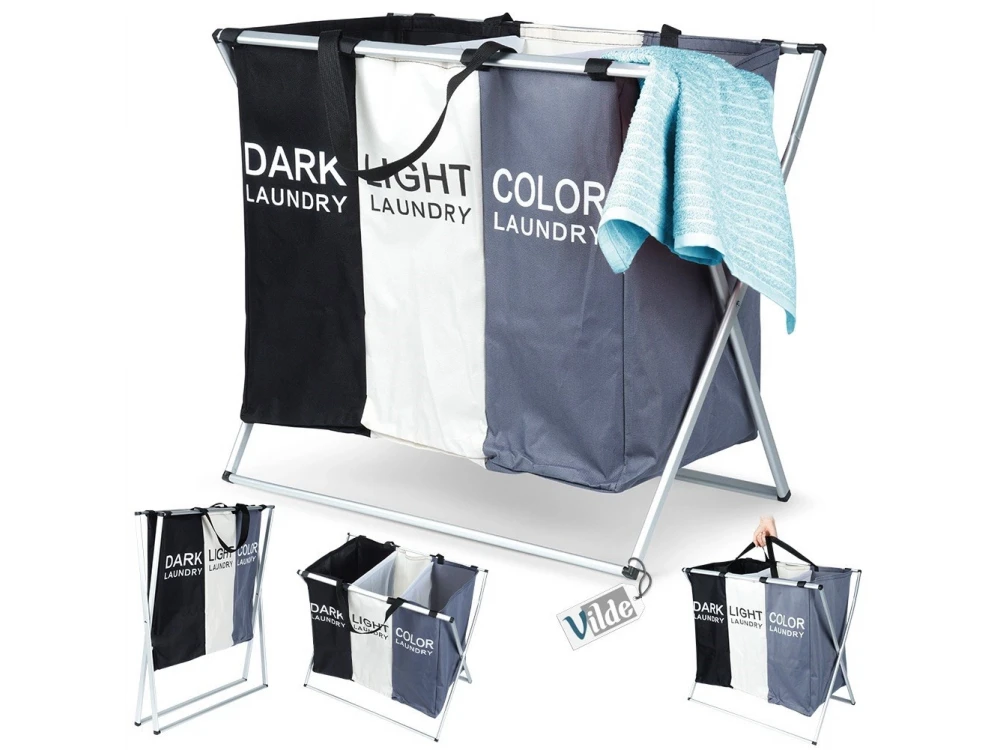 Vilde Foldable Laundry Basket – 3-Compartment Metal Frame 55 × 60 × 40 cm – view 13