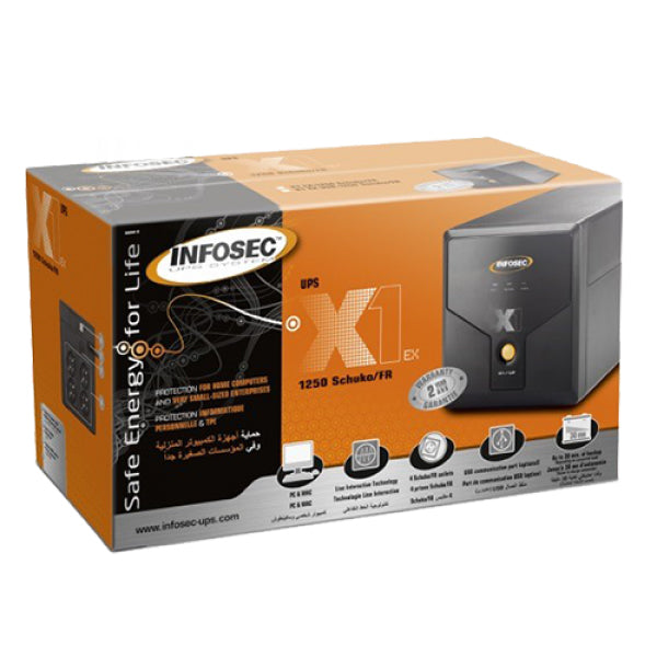 Infosec X1 EX 1250 USB SCH Line-Interactive UPS 1250 VA / 625 W – 4 Schuko Outlets & USB – view 3
