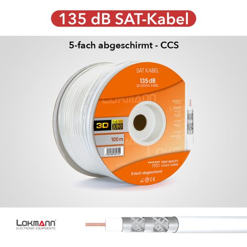 Galaxy Lokmann 1951-5C RG-6 Coaxial Cable 500m – 135dB Shield & Copper Core, White – view 4