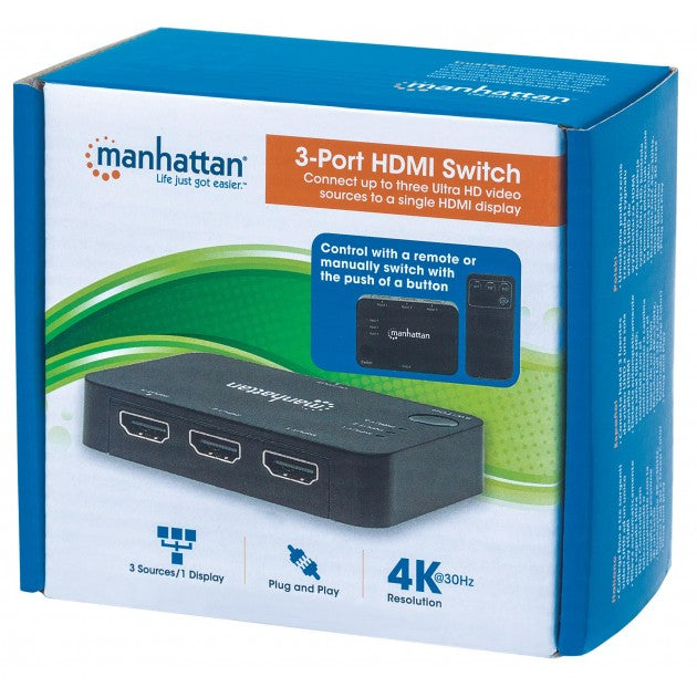 Manhattan IDATA HDMI-4K31MH 3-Port HDMI Switch 4K – Auto Source Detection & IR Remote – view 2