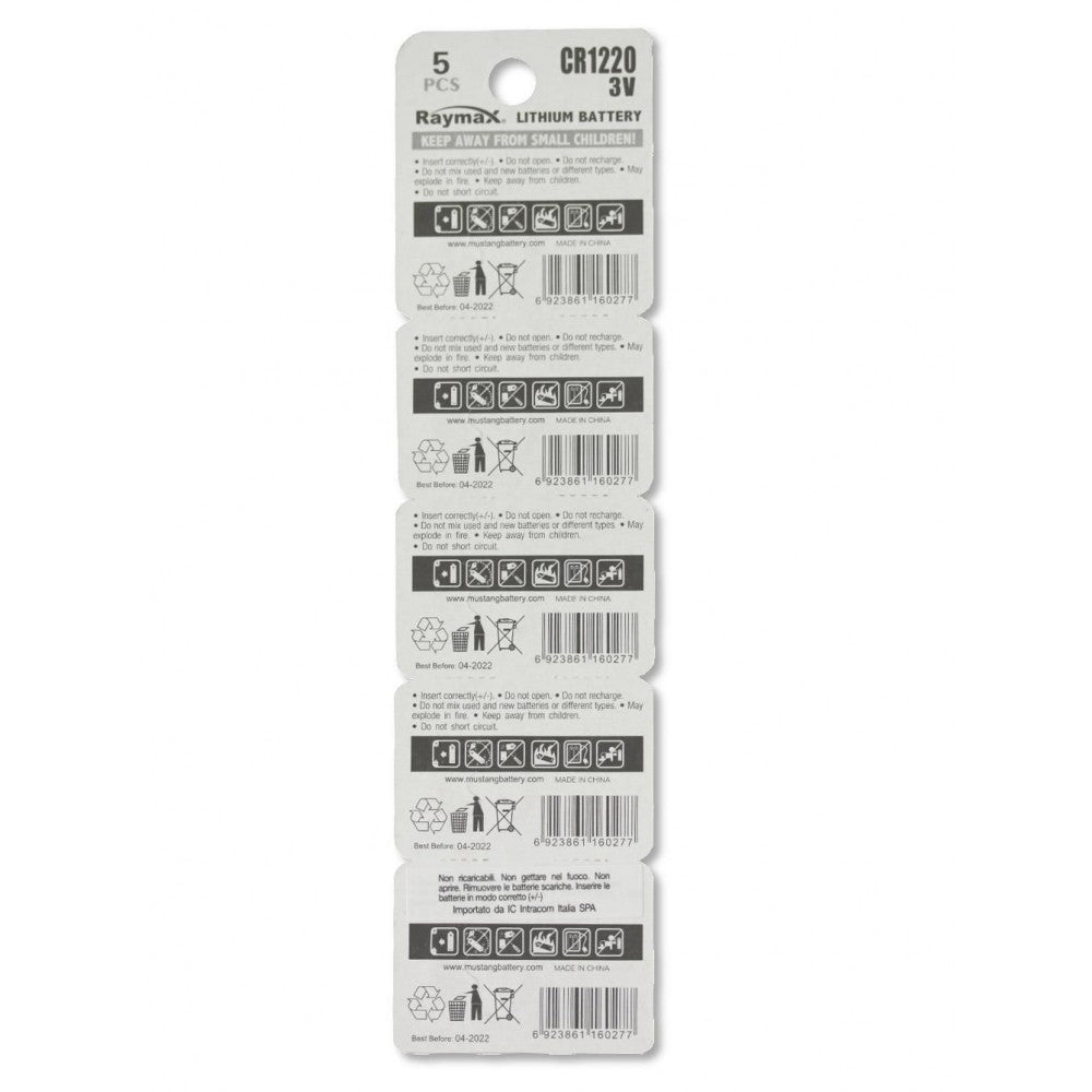 Raymax IBT-KCR1220 CR1220 Lithium Coin Cell – 3.0 V, 36 mAh, 12.5×2.0 mm & 5-Pack – view 2