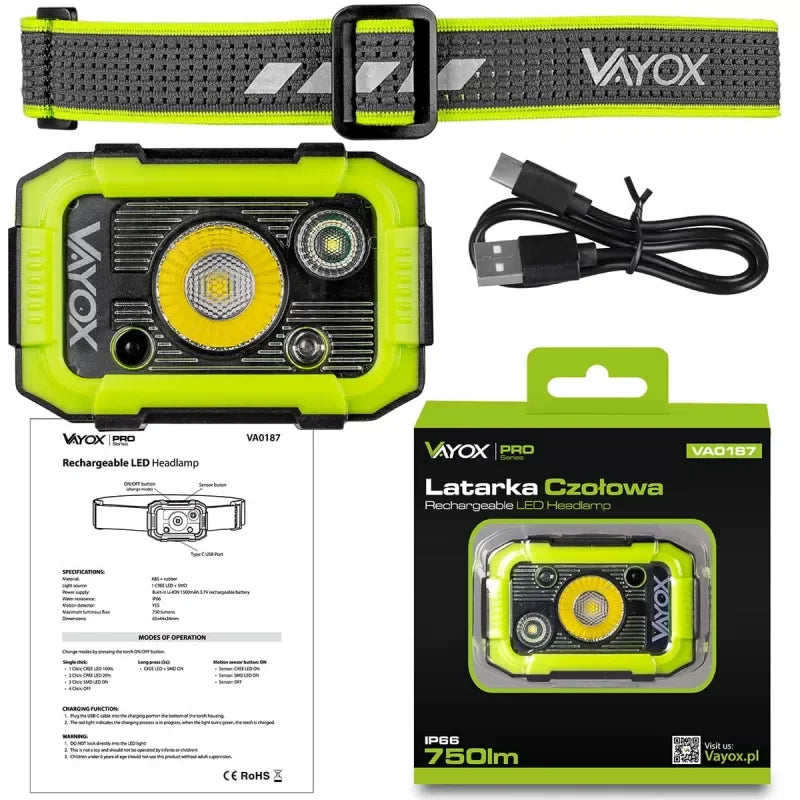 Rechargeable Headlamp 750lm Pro Series VA0187 VAYOX - view 16