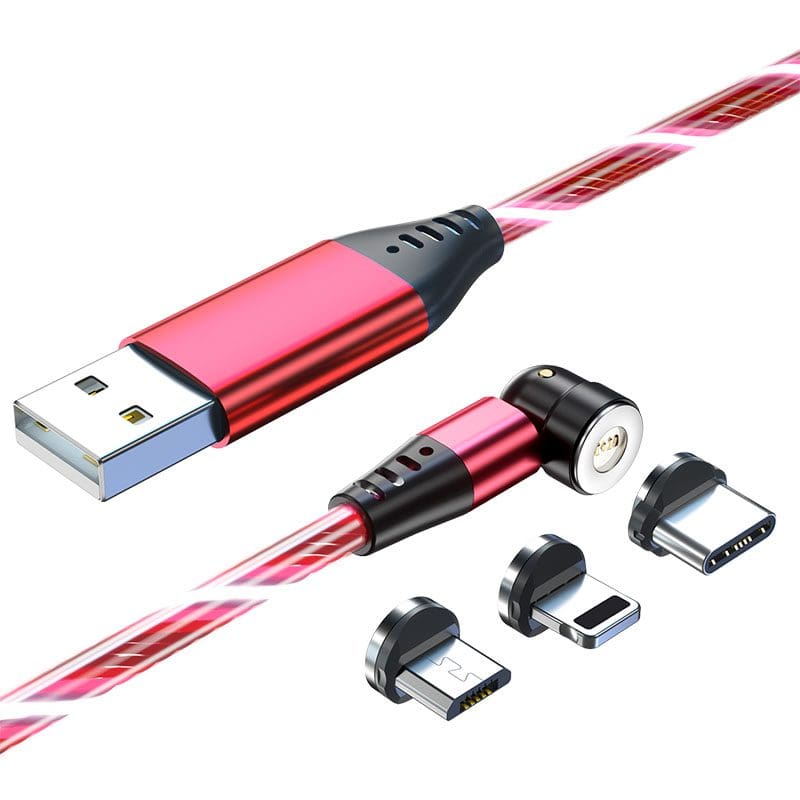RP Magnetic USB Cable 3-in-1 1m – USB-C, Micro-USB & Lightning, Illuminated, Red – view 3