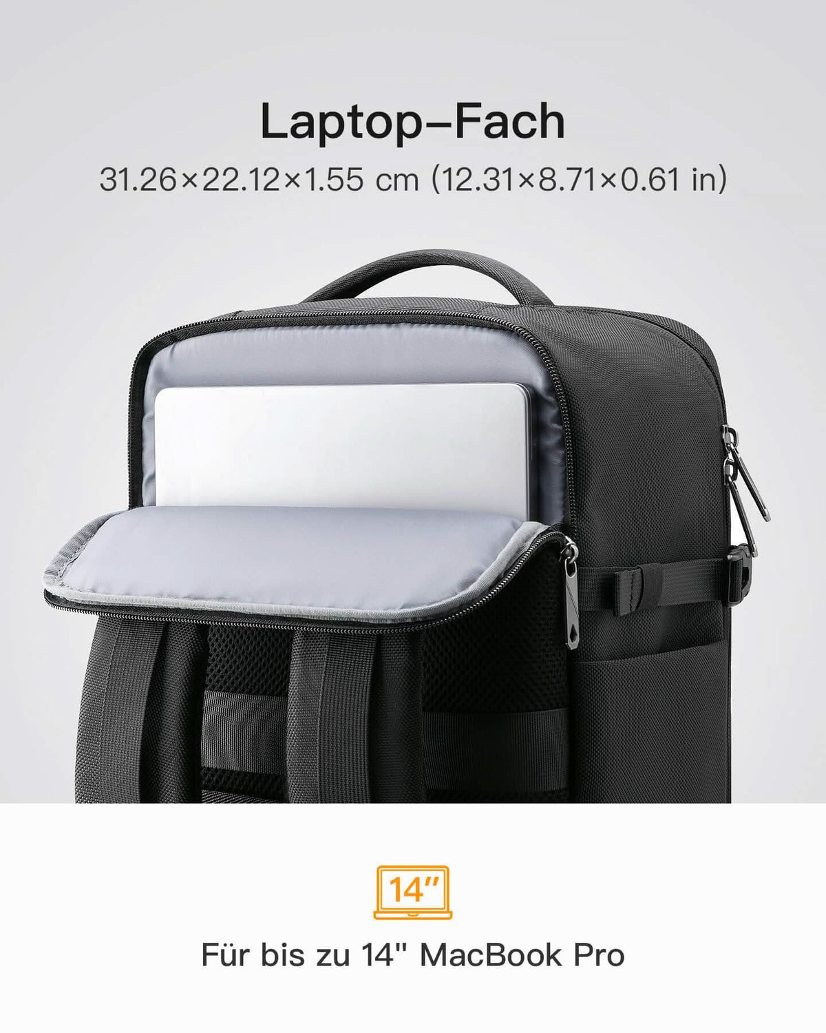Inateck BP03005 Carry-On Backpack – 20–42 L Expandable, 180° Opening & 15.6" Laptop – view 2
