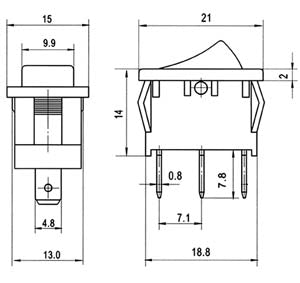 Rocker Switch Mini 3P 6 A 250 V RL3-113 YNX – ON-OFF-ON, Panel-Mount & Black – view 2
