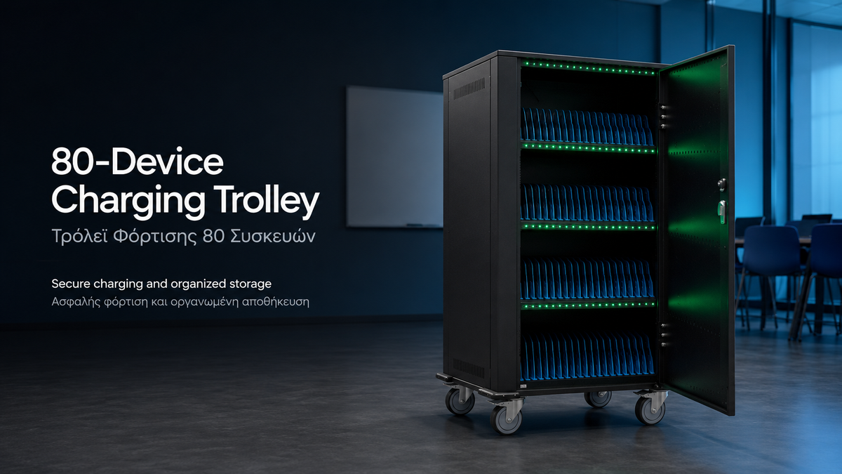 Techly I-CABINET-80DUTY 80-device charging trolley for secure storage and organized USB charging, τρόλεϊ φόρτισης 80 συσκευών