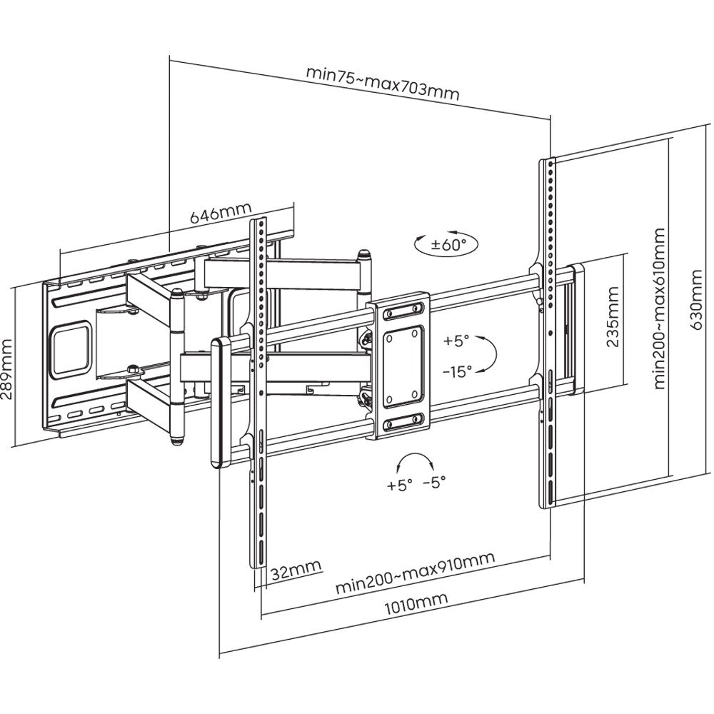 Techly ICA-PLB 189B Full-Motion Wall Mount 60-120" TV, 120 kg - view 6