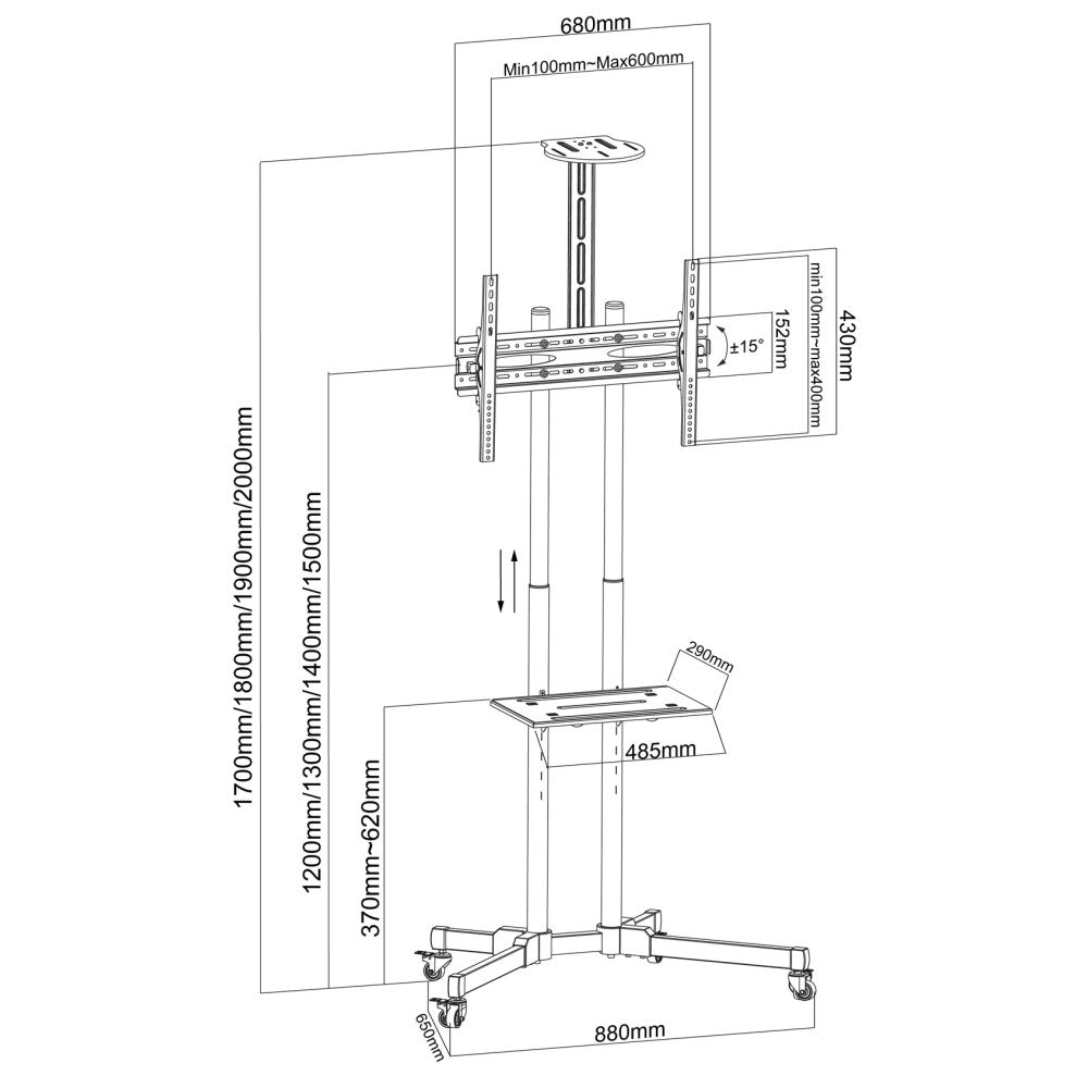 Techly ICA-TR216T TV Trolley with Shelf for 37-70" - view 2