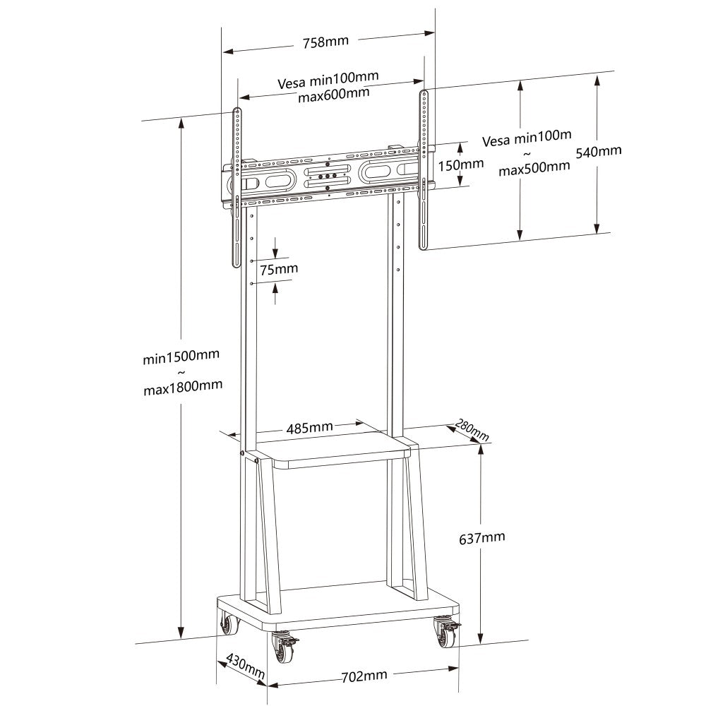 Techly ICA-TR3390 TV Trolley with Shelf for 32-70" - view 3
