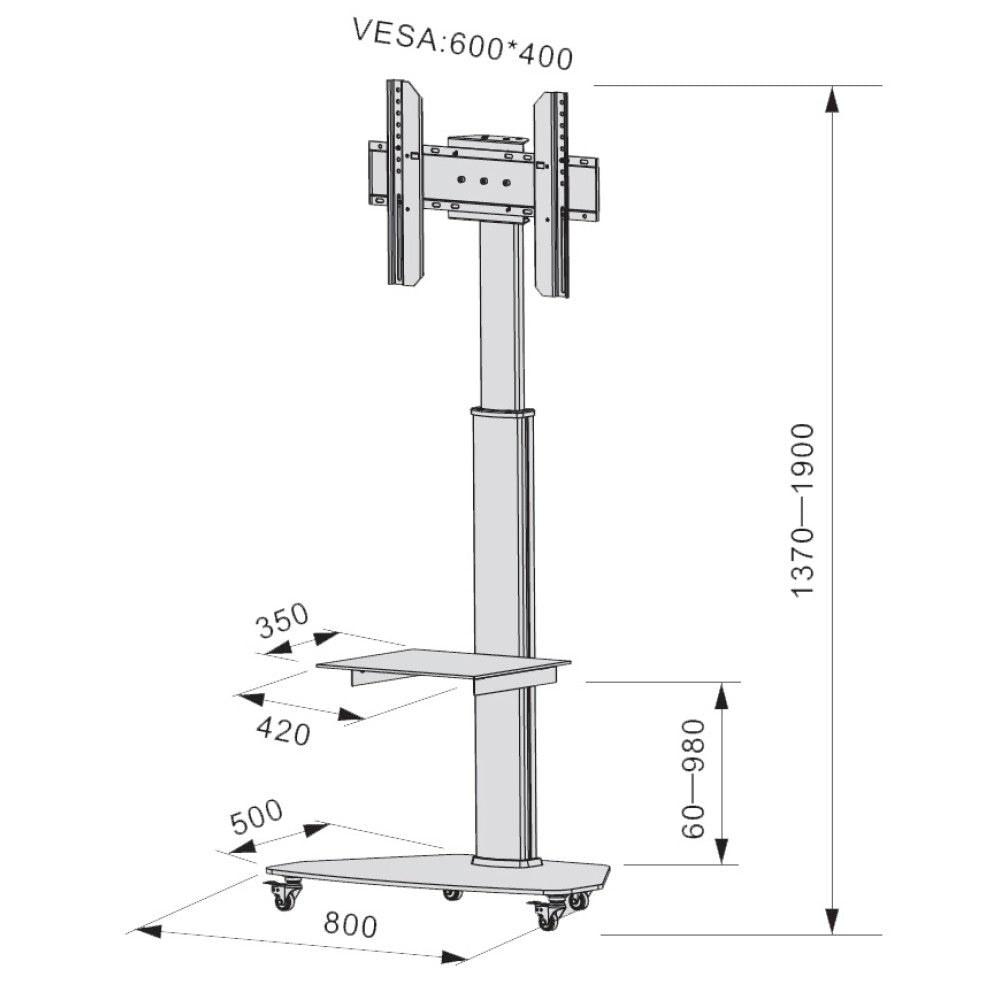 Techly ICA-TR3WH TV Trolley for LCD/LED/Plasma 37-70" White - view 3