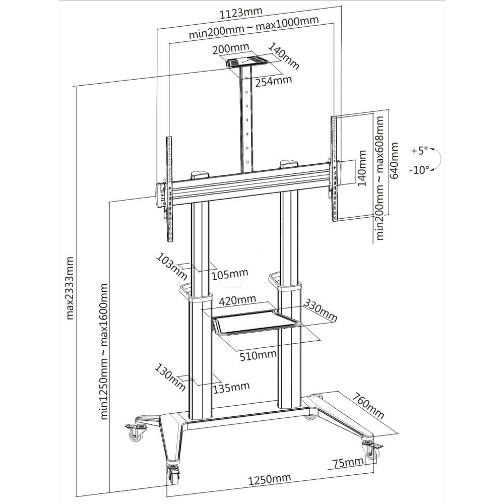 Techly ICA-TR49W TV Trolley with Shelf for 70-120" - view 3