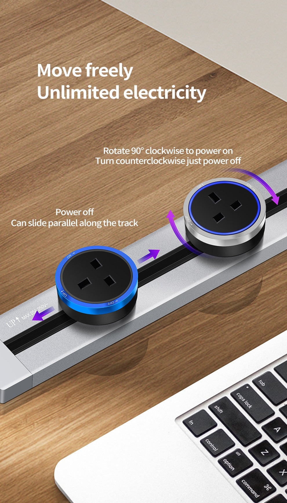 Track Socket 2× USB Charging Module Silver – Blue LED, 2.1 A Output & Twist-Lock Slide – view 5