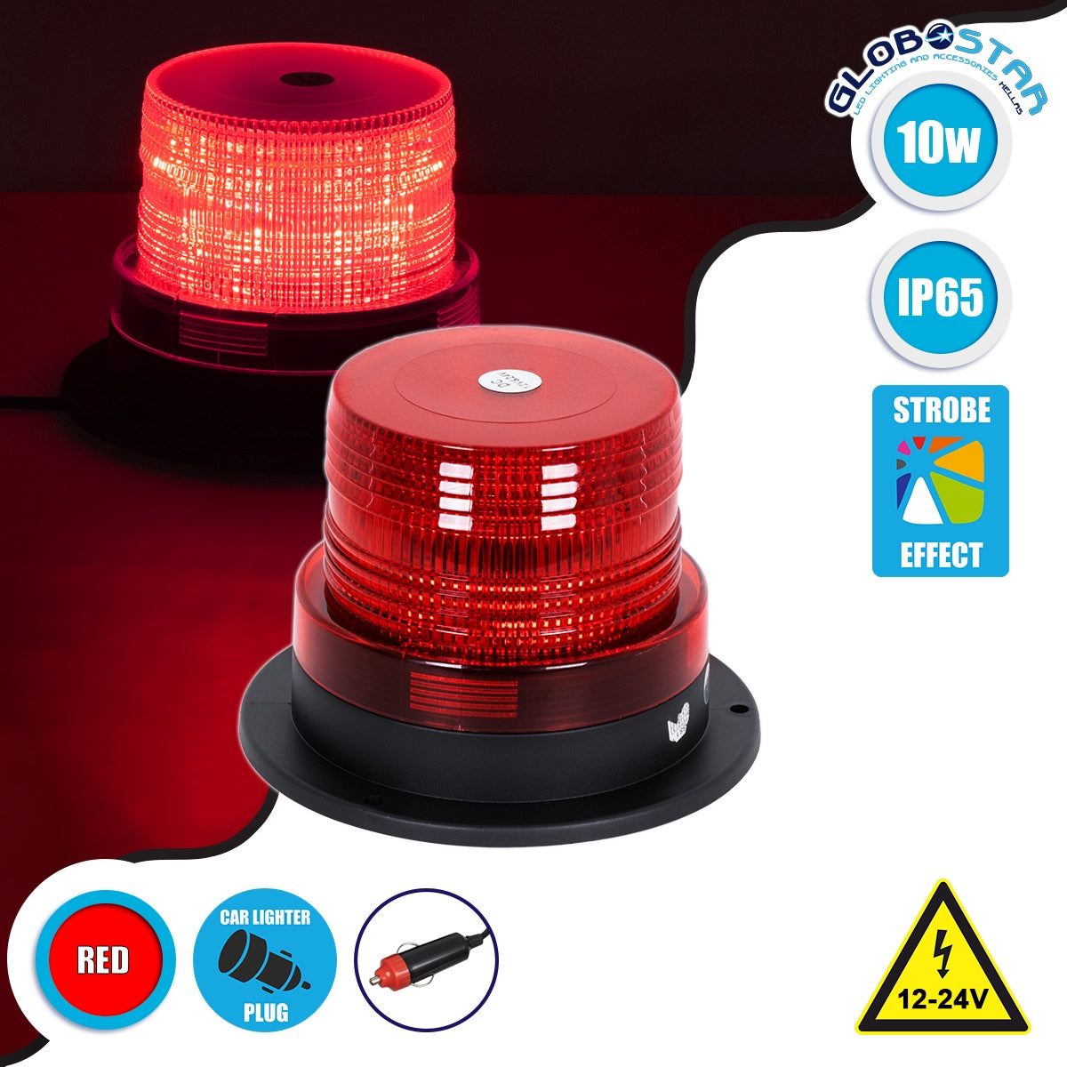 Vehicle Flashing Beacon Strobe LED 10W 12-24V IP65 Red