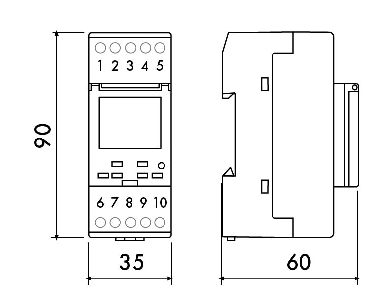 1IO7081 Weekly Digital Time Switch 2-DIN – 230 V 16 A, 20 Programs & 15-Day Backup – view 2